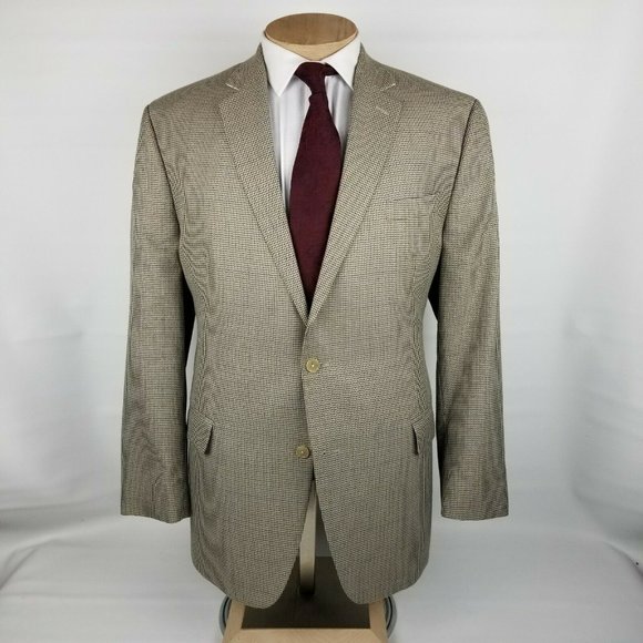 Michael Kors Mens Sport Coat 46L Brown Houndstooth - Picture 2 of 11